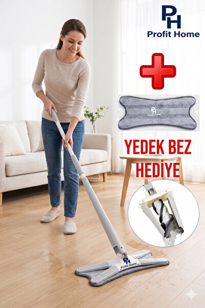 Profit Home X Mop Yer ve Duvar Silme Mop Kendinden Sıkmalı + Yedek Bez Hediyeli