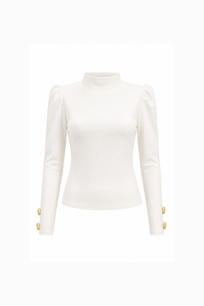 ZUSA store Düğme Detaylı Vatkalı Ekru Crop Bluz
