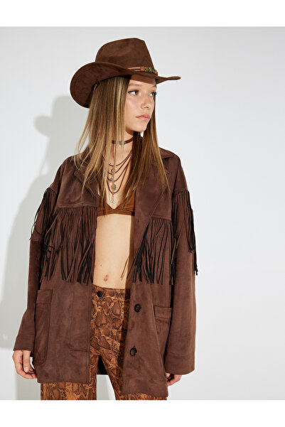 Koton Suede Look Tassel Detailed Jacket