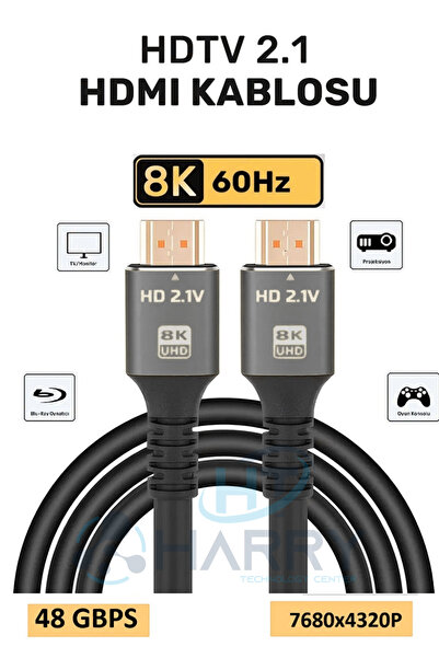 harry Ultra Yüksek Hızlı Hdmi 2.1 Kablo, 4K 120Hz Hdmi Kablosu 1,5 Metre HDTV...
