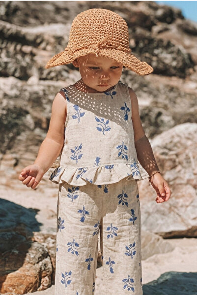 Mtcbaby 100% Girls' Linen Woven Palazzo Set 3-7 Years Blue