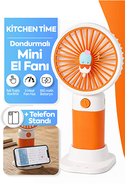 Kitchen Time Dondurma Figürlü Tasarım 3 Kademeli Sessiz Mini El Masa Fan Vant...