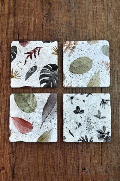 Begoloni Stone Decor مجموعة من 4 قواعد أكواب من الحجر الطبيعي مقاس 10 × 10 سم...