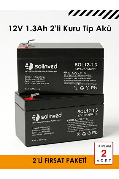 SOLİNVED 12V 1.3Ah Kuru Tip Akü (2 Adet)