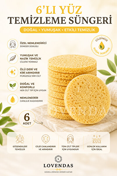 Lovendas Yüz Temizleme Süngeri Arındırıcı Peeling Etkili 6 Adet