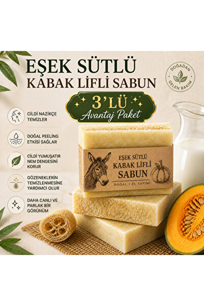 Ege's Zeytin Zeytinyağı Eşek sütlü kabak lifli doğal sabun 3 adet 100grx3