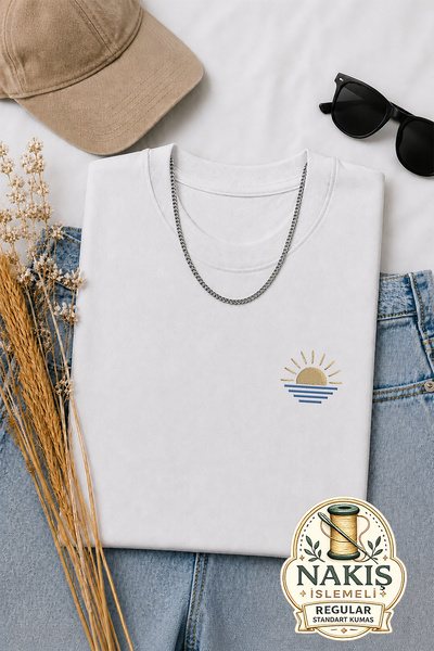 Vela Rossa Home Sunset Embroidered Regular Fit T-Shirt Unisex 30/1 Regular Fa...