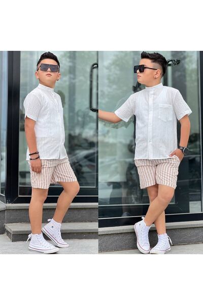 Lucky kidswear Ljetni set za muškarce: lanena košulja i šortsevi
