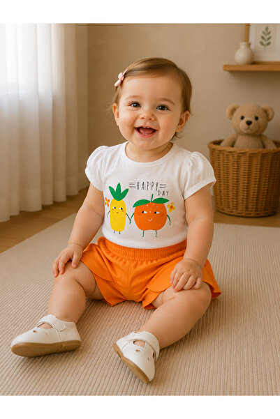 Çikoby Orange Baby Girl Shorts Set Orange