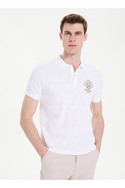 GMG FIRENZE White Men's Slim Fit Logo Printed T-Shirt Gu26Mss03017