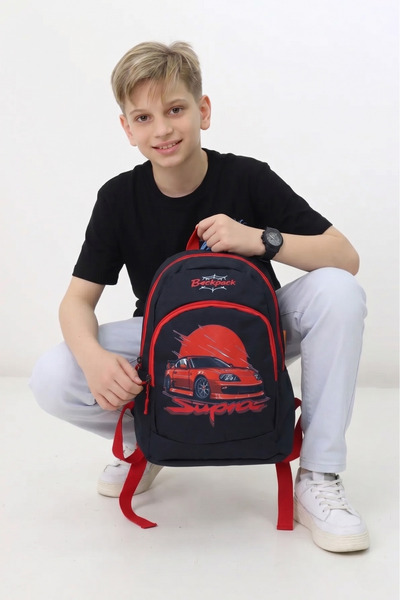 Probag Rucsac școlar pentru copii, elev, impermeabil, cu model Supra, negru roșu