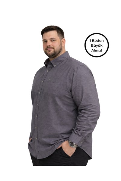 BattalModa Men's Large Size Smoked Long Sleeve Shirt 3Xl-4Xl-5Xl-6Xl