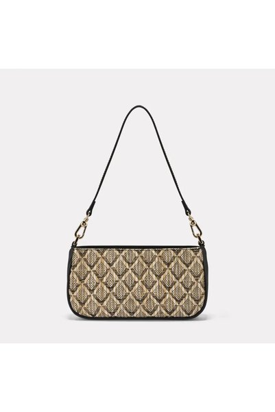 Black Ribbon Women's Bag with Chain Strap Detail - Wicker Chain Baguette