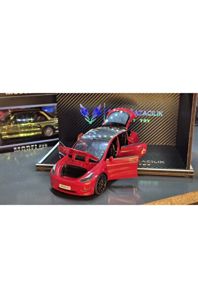 CarStore Tesla Model Y 1:24 Kırmızı Birebir Isikli Maket Model Araba