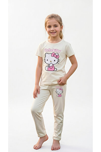 levanapajamas "Sweet Cat" Girl's Pajama Set - 2-Piece Cream Color.
