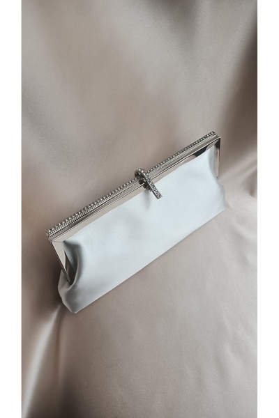 Gül Karatekin Kadın Taş Rengi(Açık gümüş) Saten Taş Detaylı Cüzdan Clutch Mod...