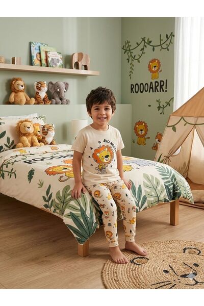 elmas kids Dečački set od 100% pamuk delova krem boje, lav safari, kratki ruk...