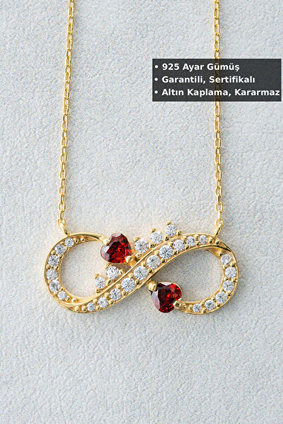Jewelmim Gümüş Sonsuzluk Aşk Kolyesi | Sarı Altın Kaplama Hediye 925 Ayar Kad...