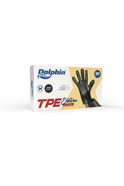 Dolphin Siyah TPE Eldiven Gıda Temasına Uygun S Beden 100 Adet