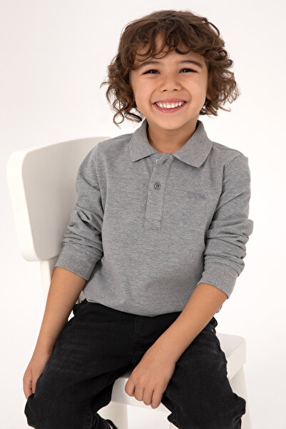 U.S. Polo Assn. Boy's Gray Melange Basic Polo Neck Sweatshirt 50313790-Vr086