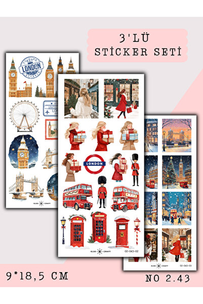 Else Craft 3'lü İngiltere Londra Tatil Seyahat Temalı Sticker 2.43 - Ajanda P...
