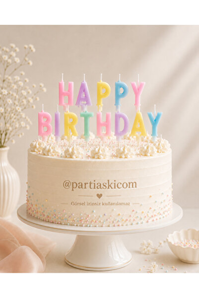 PARTİ AŞKI Happy Birthday Makaron Renk Mum Seti Pasta Mumu&Doğum Günü Pasta Mumu