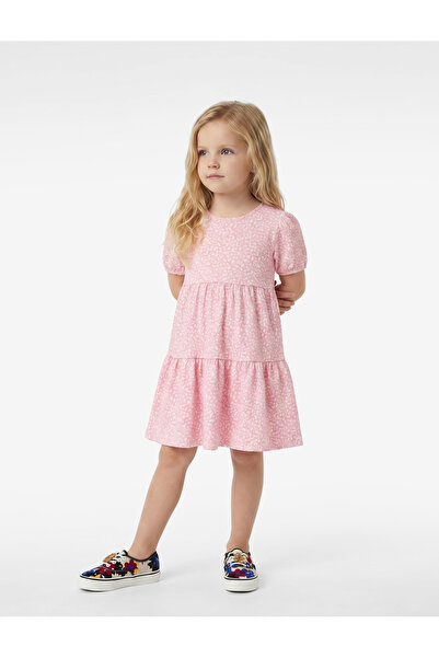 Koton Balloon Sleeve Crew Neck Layered Detailed Floral Dress