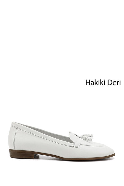 GÖNDERİ(R) Weiße Damen-Ballerinas aus echtem Leder mit Quasten