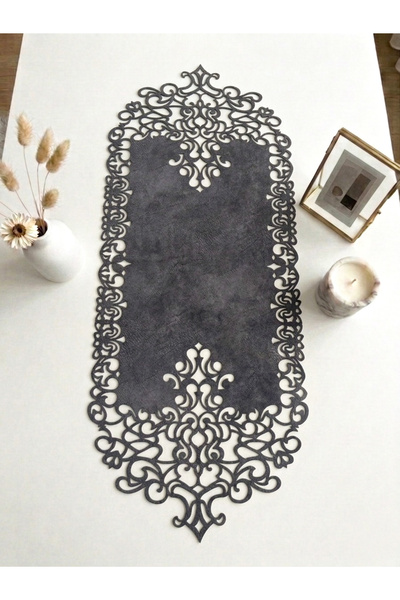 Ergüven Home Runner Tesatura din piele intoarsa gri inchis 40x100 Cm Masuta d...
