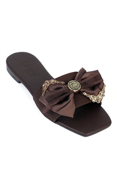 Capone Outfitters Daniella Flat Heeled Women's Slippers with Satin Bow and Bl...