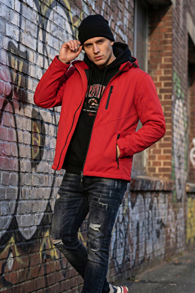 OSTORM Sagwo Kırmızı Renk Erkek Softshell Mont Ceket % 95 Polyester, % 5 Elastan
