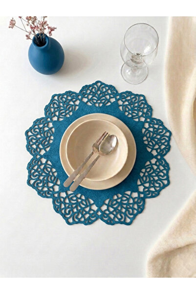 Ergüven Home Mavi Süet Kumaş Yuvarlak Supla Amerikan Servis Takımı 6'lı 35x35cm