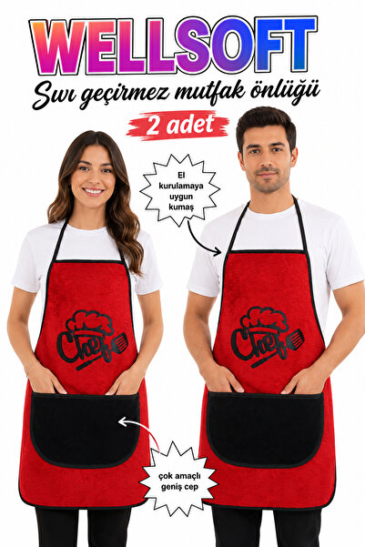 sevilya Wellsoft Double Pack Kitchen Apron with Pockets Liquid Proof Waterpro...