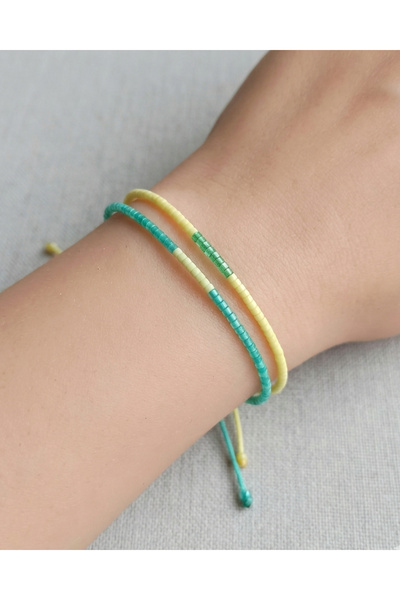 BHCL Turquoise and Butter Yellow Miyuki Bracelet Set, Minimal Bracelet 2-Piec...