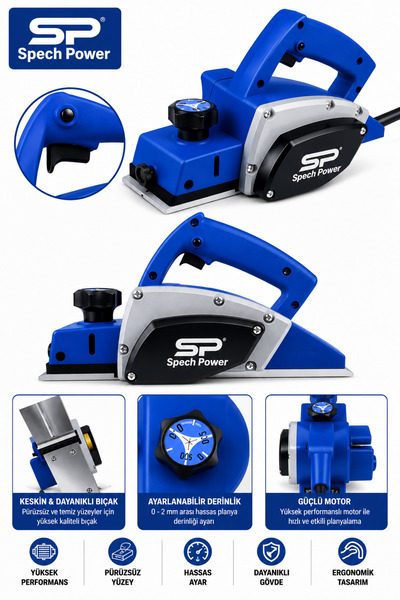 Spech Power Çift Bıçaklı 4800 Watt Motor korumalı Bakır sargılı Planya Rende ...