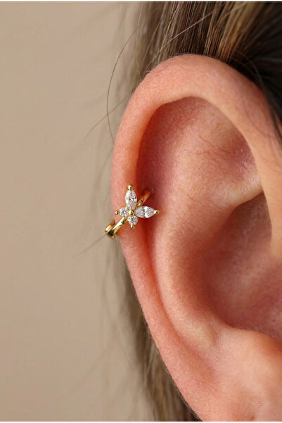 Vilma Aksesuar Tragus Cerrahi Çelik Taşlı Kelebek Piercing Gold Renk (6MM)