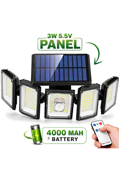 Techone Lampa Solara Cu 5 Proiectoare Solar Pentashine, Panou Solar 3W 5.5V, ...