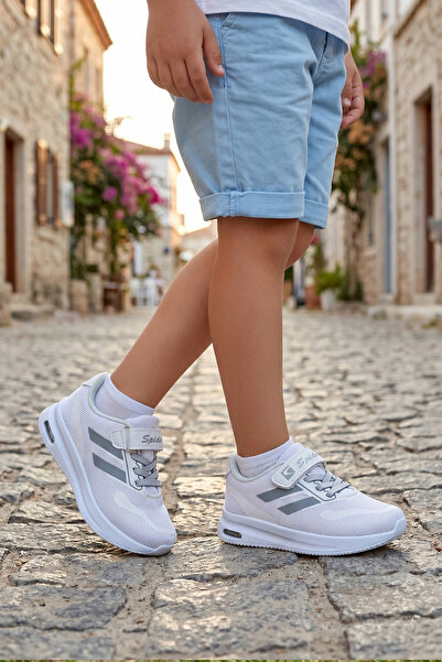 BOUIS Children's White Silver Velcro Lighted Knitwear Daily Walking Running S...