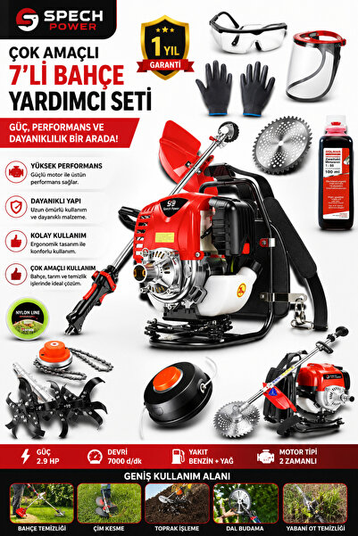 Spech Power Çelik Piston 20hp-x Benzinli Çapalı Sırt Tipi Çim Çalı Ot Biçme T...