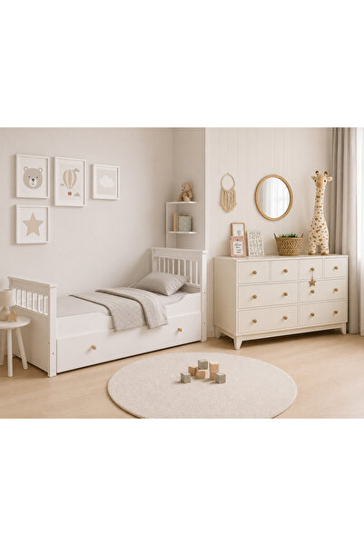 Koza %100 MDF Bonnie 8 Çekmeceli Şifonyer & %100 MDF Bonnie Yavrulu Montessori Karyola