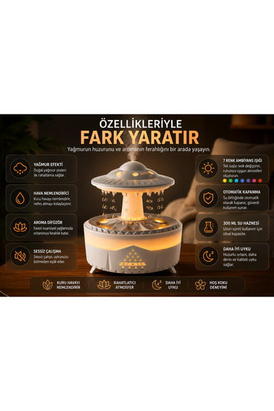 SMAYLİNG Ultrasonik Hava Nemlendirici Buhar Makinesi Ve Aroma Difüzörü Işıklı Terapi Aromatik Koku Verici