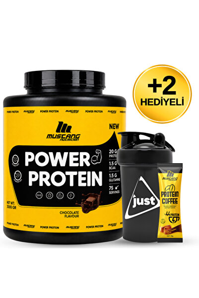 Mustang Nutrition مسحوق بروتين باور 3000 جرام 75 حصة شوكولاتة + شيكر + قهوة ب...