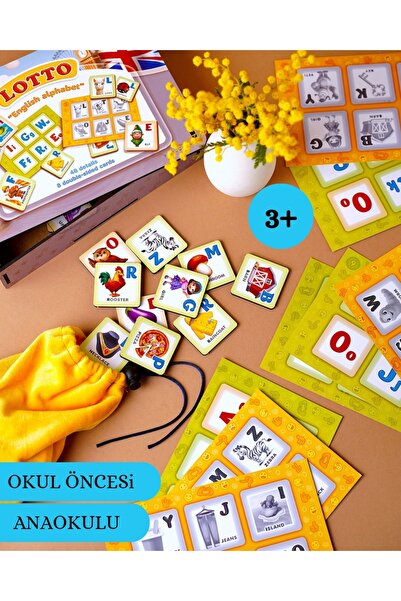 Lizzigames Eğitici Çocuk Tombala Oyunu "İngilizce Alfabe" Bingo 48 ahşap pul ...