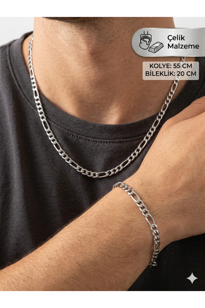 NAS fashion Men's Anti-Tarnish Stainless Steel Necklace and Bracelet Set