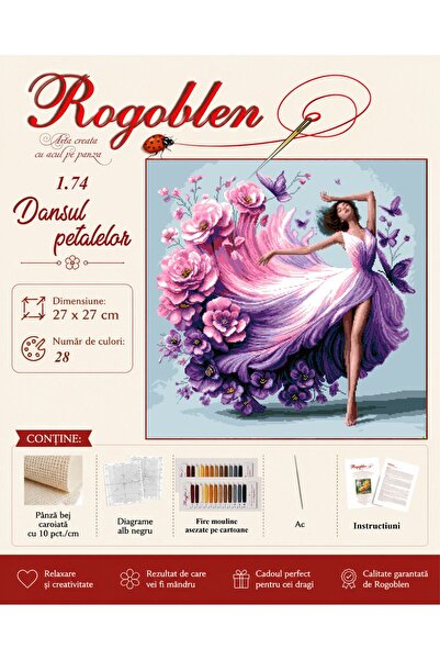 Rogoblen Goblen de cusut Dansul petalelor - set goblen cu panza, diagrame alb...