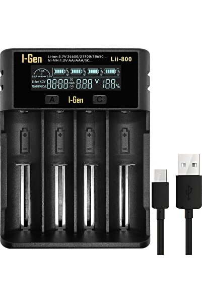 I Gen I-Gen Lii-800 Akıllı Li-Ion Pil Şarj Cihazı, Type-C Girişli, LCD Ekranl...