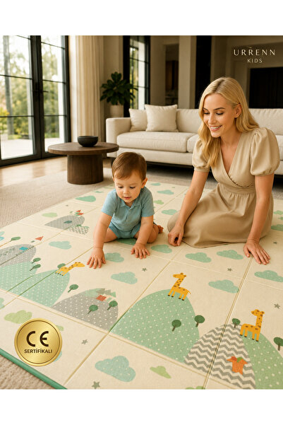 Urrenn Katlanabilir Bebek Oyun Matı 130x200 cm — XPE Köpük, CE Sertifikalı, K...