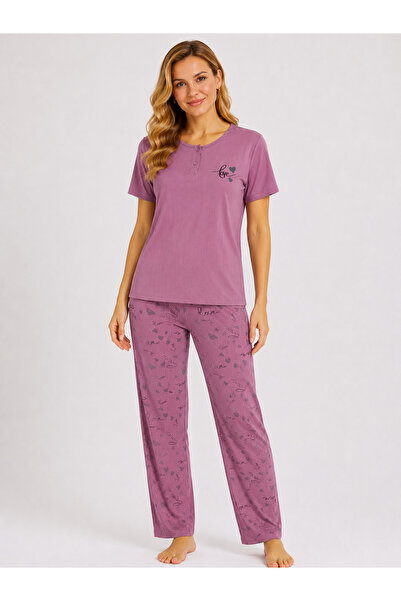 Mutlu City Women's Middle-Aged and Above Short Sleeve Mom Pajamas Set 5540