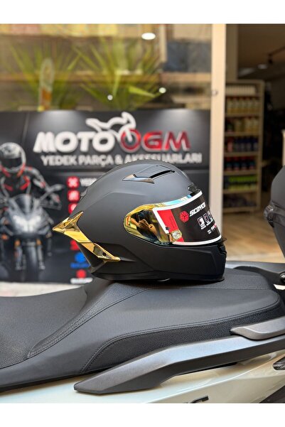 Scoyco FF-871 Yaksha Mat Siyah Gold Spoiler Gold Vizör Güneş Vizörü Kask