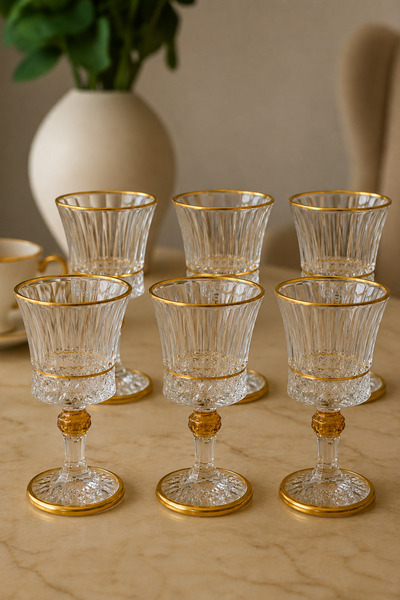 PLT Design 6lı Gold Yaldızlı Kahve Yanı Su Bardağı Kahve Yanı Su Bardağı 90ml